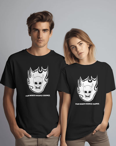 T-Shirt mit flammendem Totenkopf-Transformations-Motiv – Begrüßen Sie Veränderungen mit Stil 🔥💀