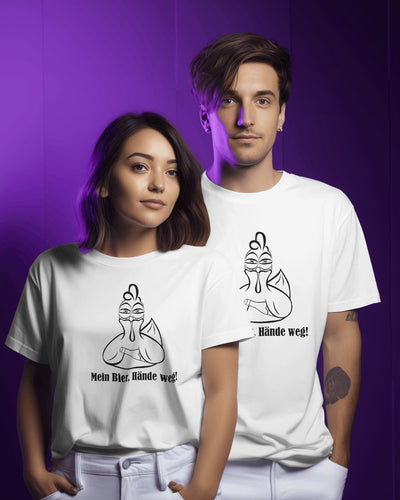 „Mein Bier, Finger Weg!“ Unisex-T-Shirt aus Bio-Baumwolle